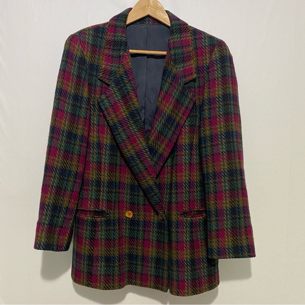 Vintage Significance Plaid Tweed Blazer Wool Academia 2‎ Button Jacket Sz 4
